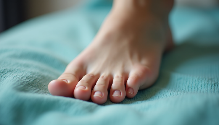 Close-up view of a foot sole showing healthy adipose tissue cushioning