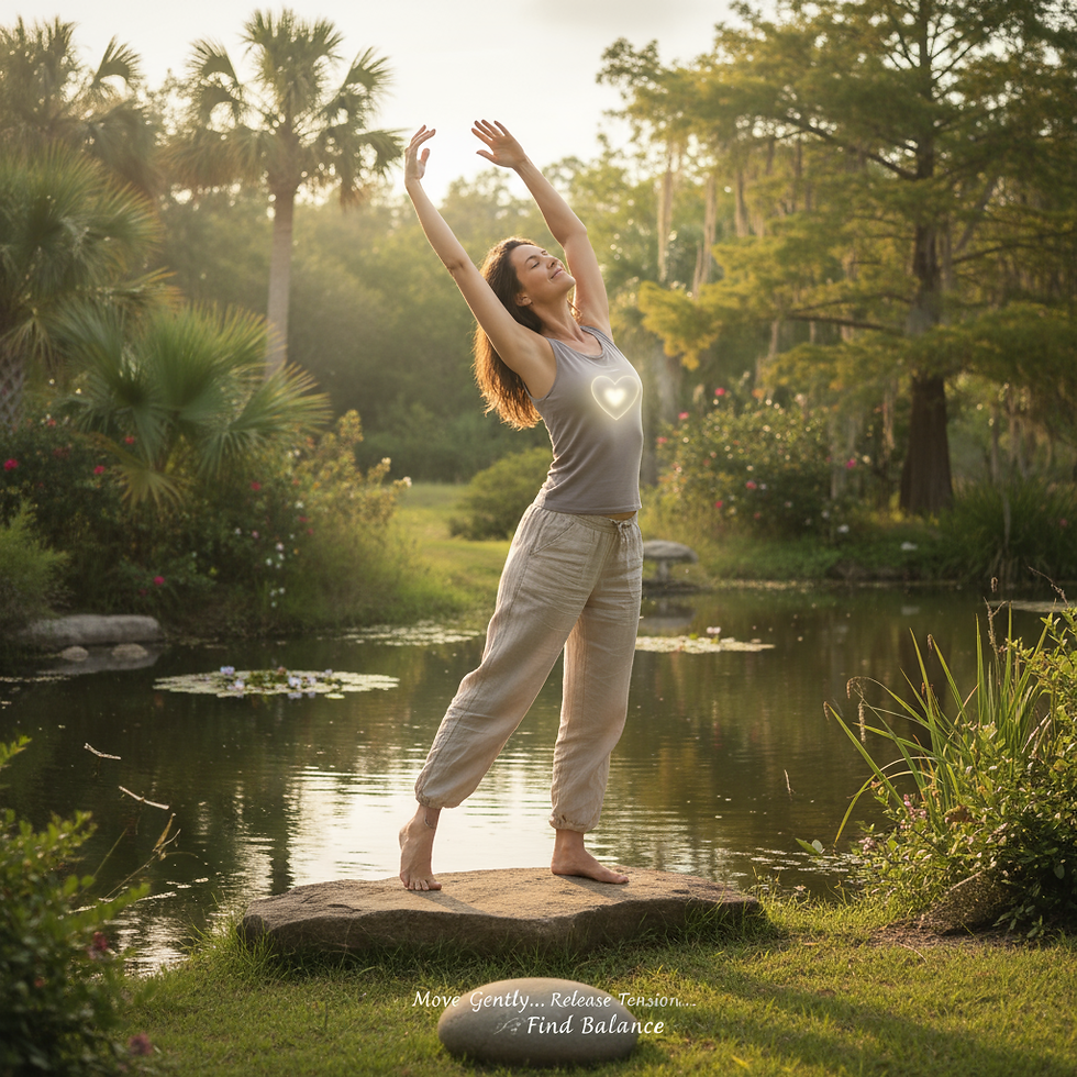 "Wesley Chapel resident using gentle movement meditation outdoors for stress relief and nervous system reset, holistic wellness lifestyle."