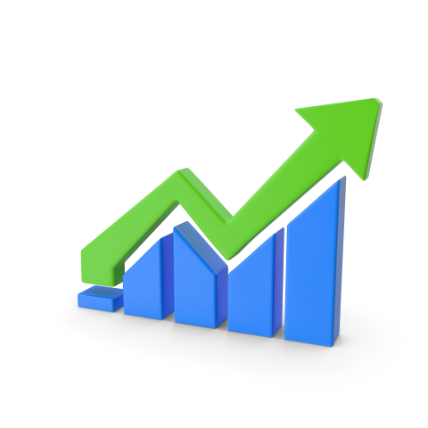 Green arrow on top of blue graph showcasing growth created by partnership