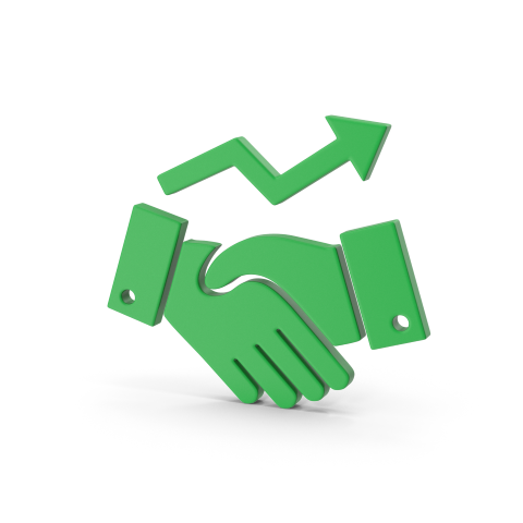 3d green hands shaking on partnership showcasing growth
