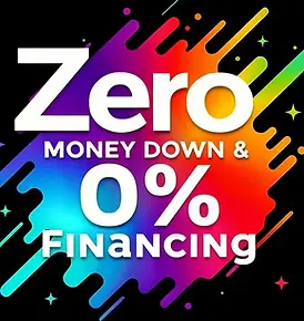 Promotional graphic advertising Zero Money Down and 0% Financing for glass block installation and home exterior window replacement projects by Legacy Glass Block & Window Co. in the Chicagoland area.