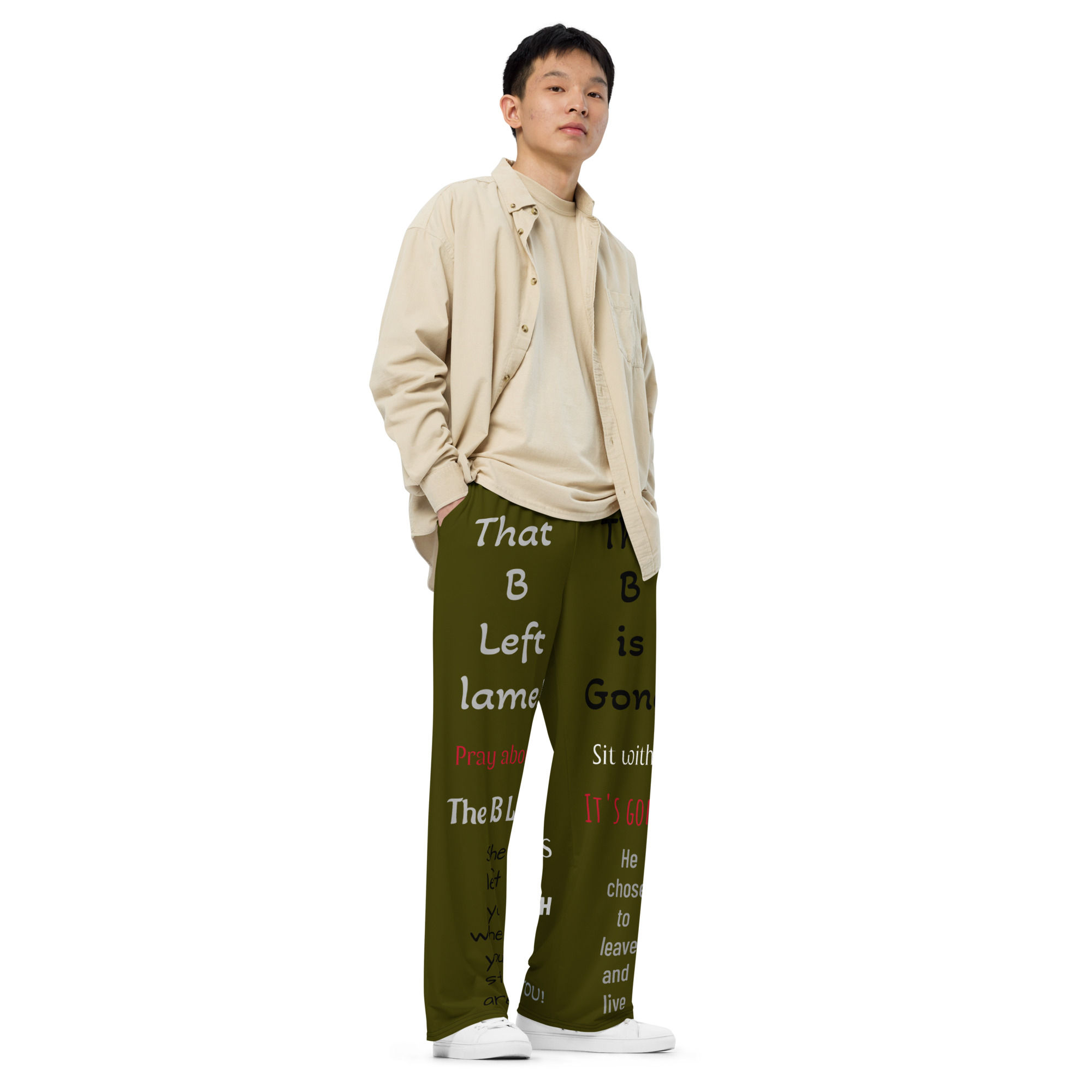 "Big-Wordy-GreEn" Unisex Wide-Leg Pants