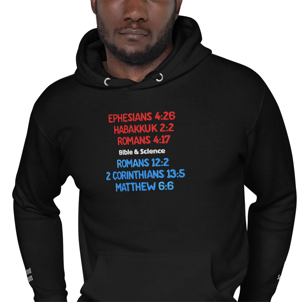 "Bible & Science" Unisex Hoodie (front/sleeve embroidery
