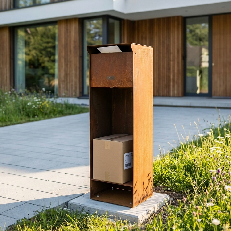 Briefkasten Freistehend - Edelrost - inkl. Namenschild & Montagematerial