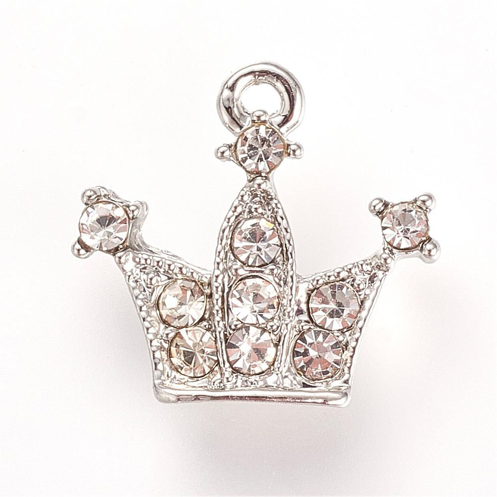 Alloy Rhinestone Platinum Crown Charm