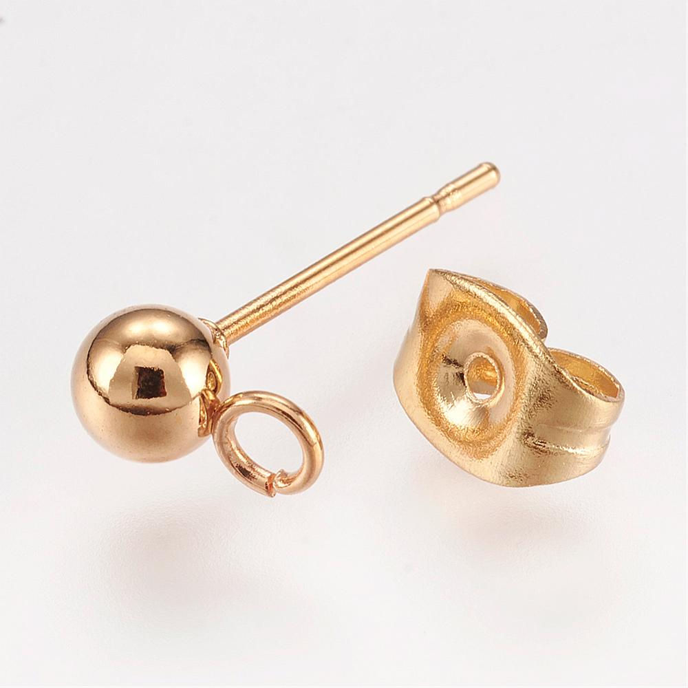 304 Stainless Steel 24K Gold Plated Ball Studs & Butterflies 