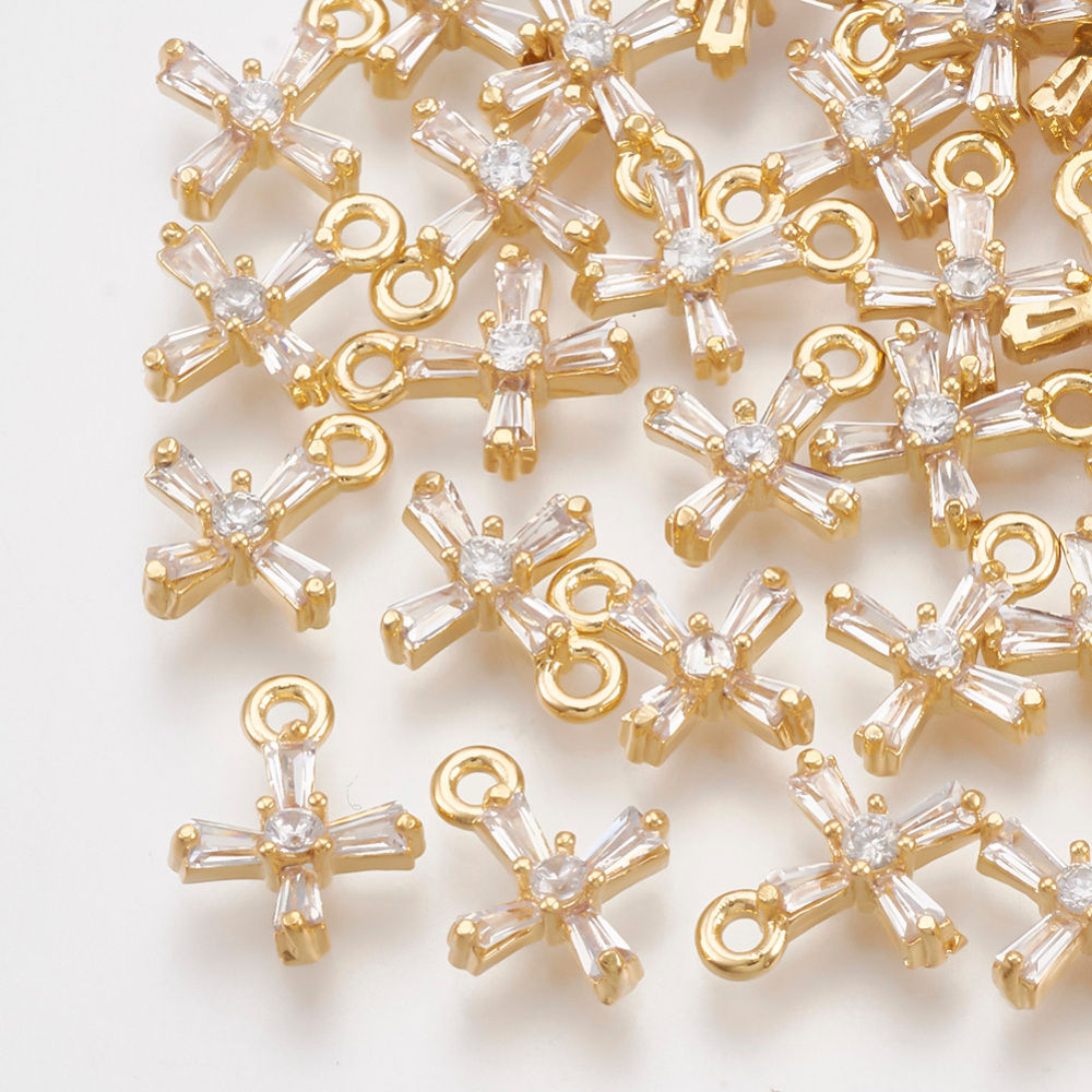 18K Gold Plated Brass Cubic Zirconia Tiny Cross Charm [16x9,5mm]