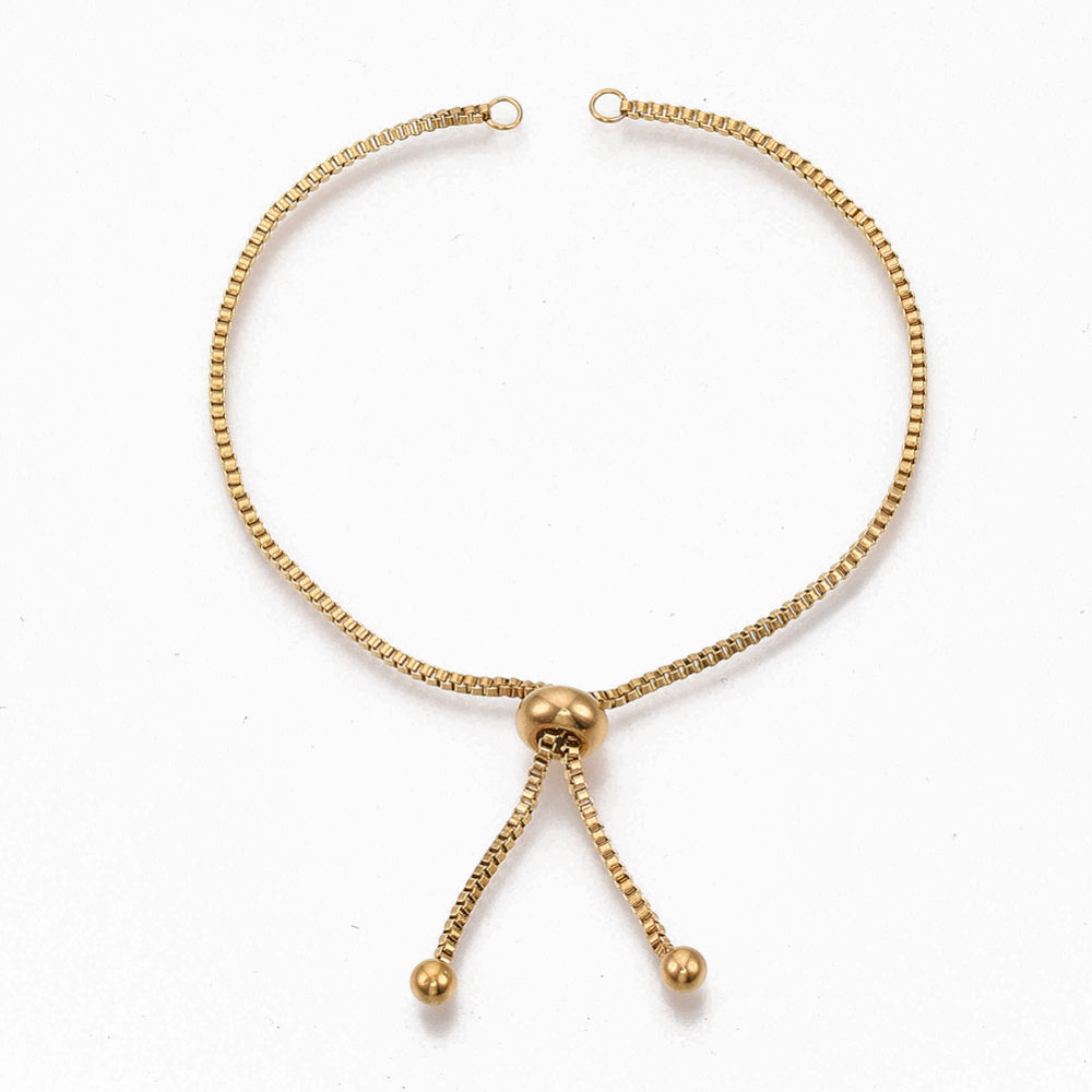 Gold Adjustable Slider 304 Stainless Steel Bracelet 240mm