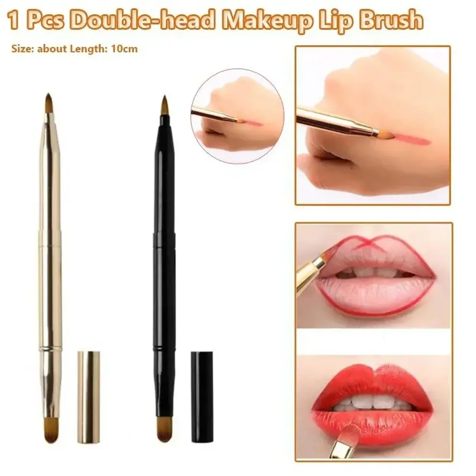 1PC Retractable Makeup Lip Brush Portable Double-head Lipstick Brush Dual Use Li