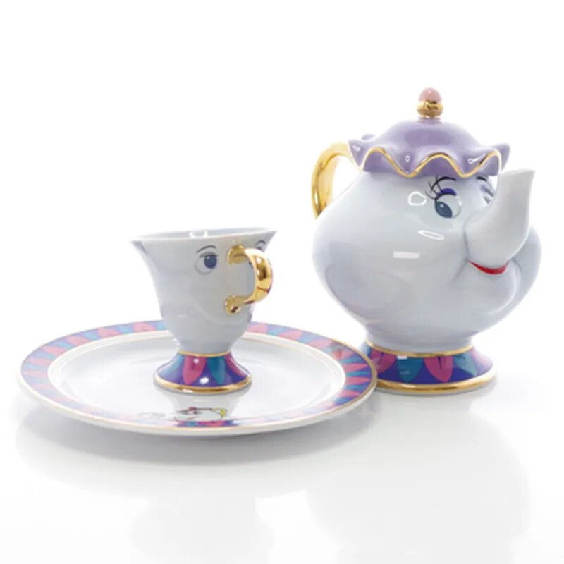 Thumbnail: Cartoon Beauty And The Beast Tea Set Mrs Potts Teapot Chip Cup Sugar 