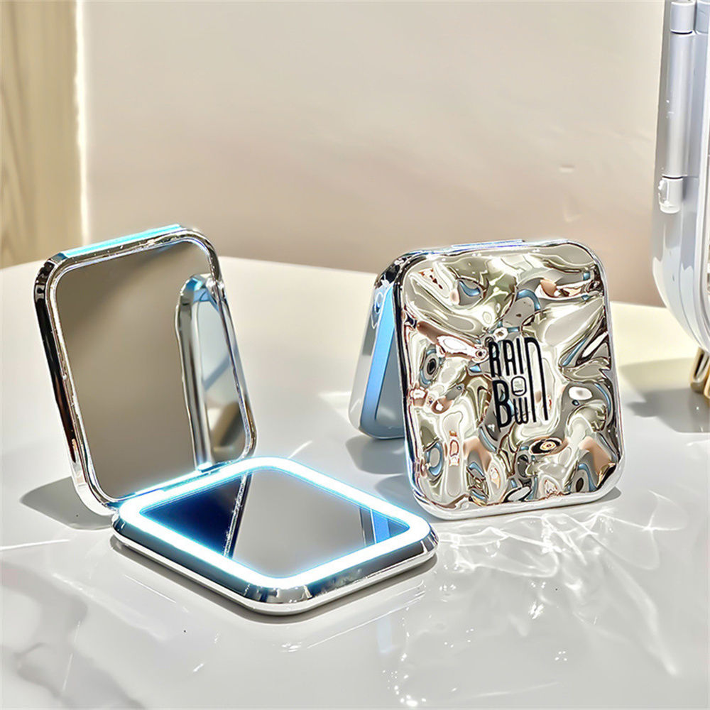 Make-up Mirror with LED Light Student Folding Mirrors Desktop Handheld Mirror Fe
