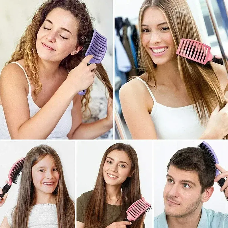 Thumbnail: Hair Brush Scalp Massage Comb Hairbrush Boar Bristle Nylon Women Wet Curly Detan