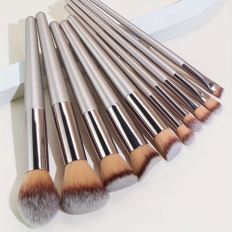 10 Pcs Champagne Gold Makeup Brushes Complete Set of Foundation Loose Powder Blu