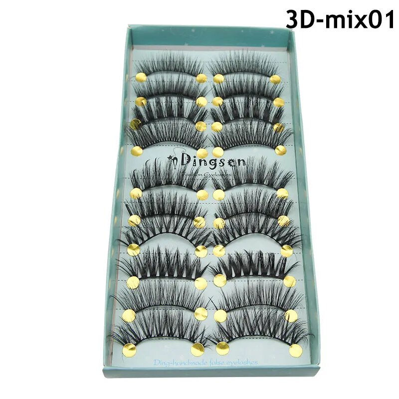Thumbnail: 10 Pairs/Box 3D False Eyelashes Faux Mink Lashes Natural False Eyelashes 