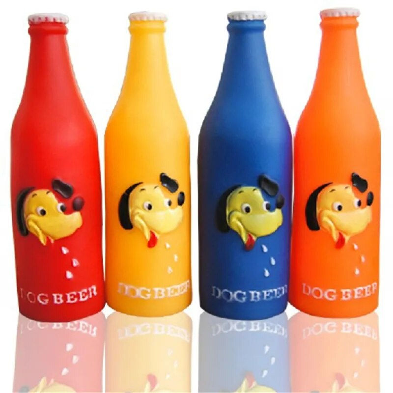 New Dog Toys Silicone Beer Bottle Brother Dog Pattern Puppy Pet Play 