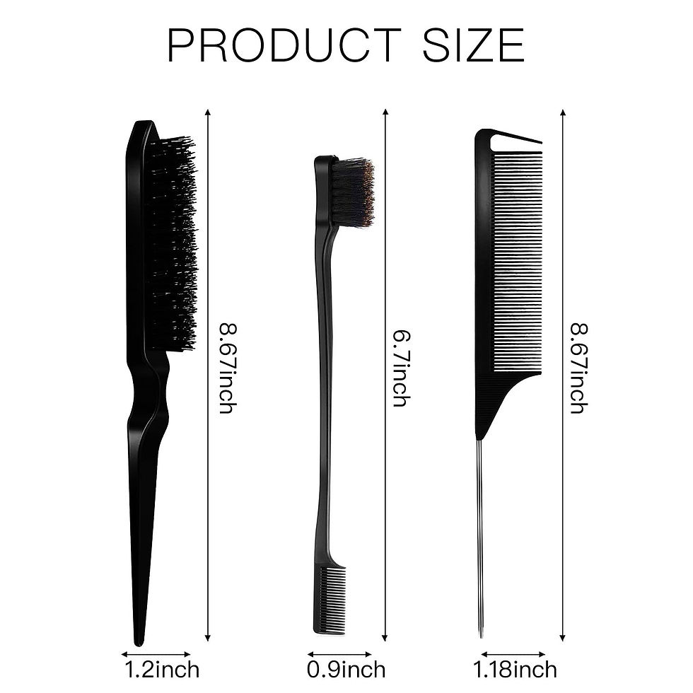 Thumbnail: 3 Pcs Styling Brush Set: Hair Brush with 3 Rows, Dual Edge Brush, and Sturdy Par
