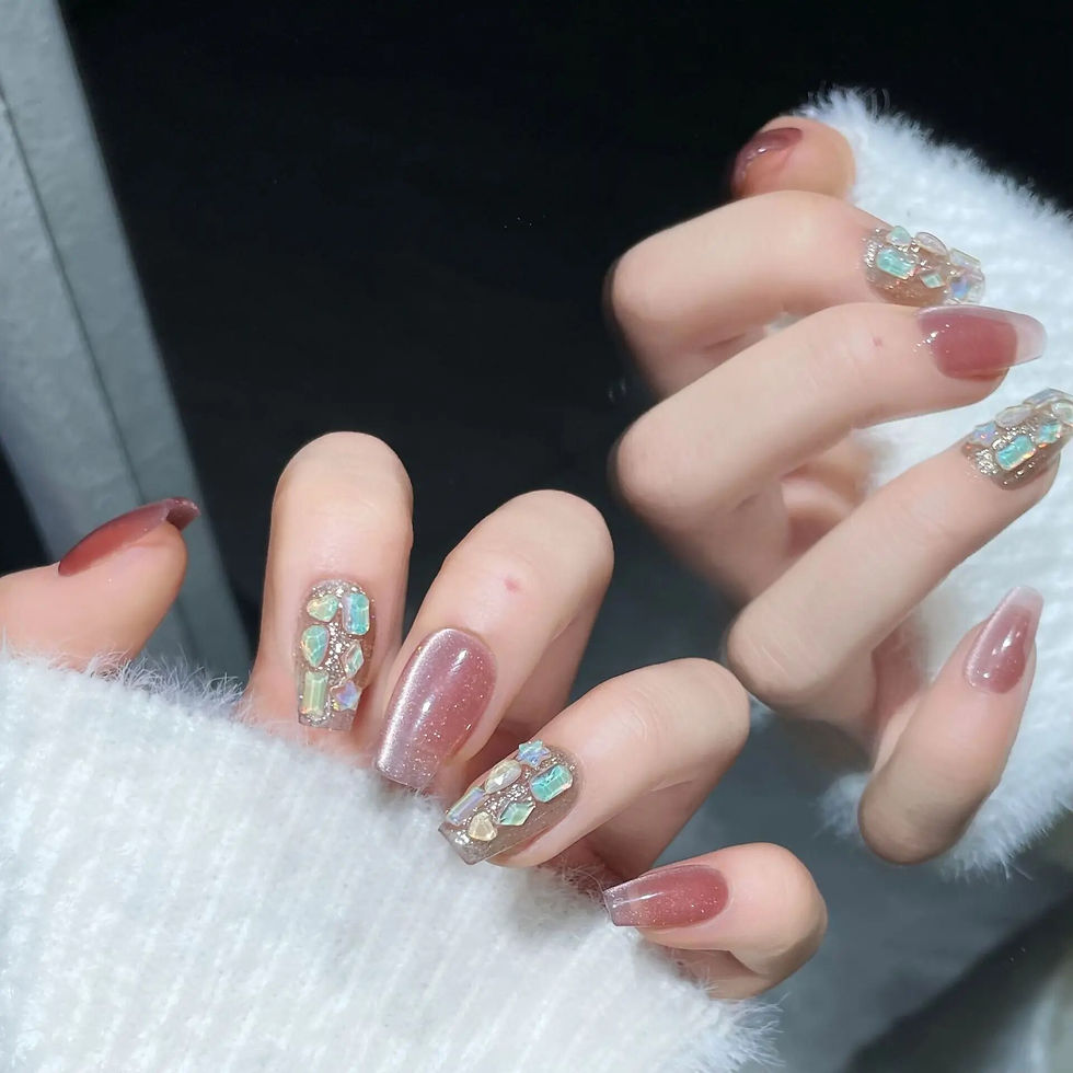 Thumbnail: 10Pcs Glitter Blush Handmade Press On Nails Heart Design Gentle French 