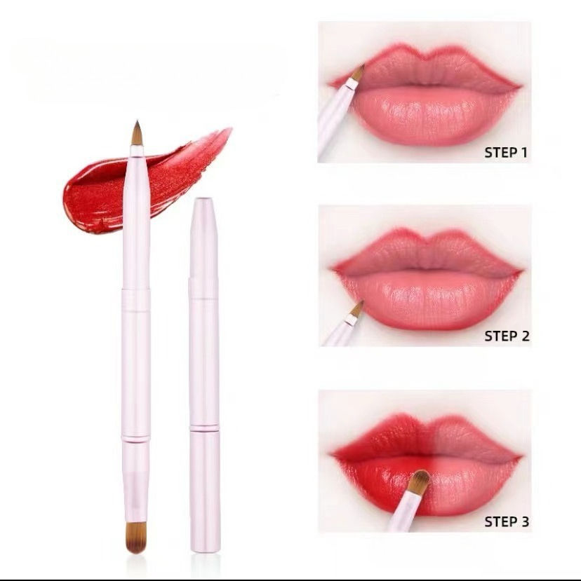 Thumbnail: 1PC Retractable Makeup Lip Brush Portable Double-head Lipstick Brush Dual Use Li