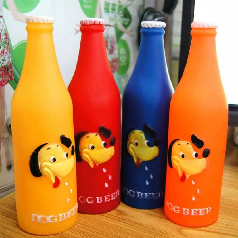 Thumbnail: New Dog Toys Silicone Beer Bottle Brother Dog Pattern Puppy Pet Play 