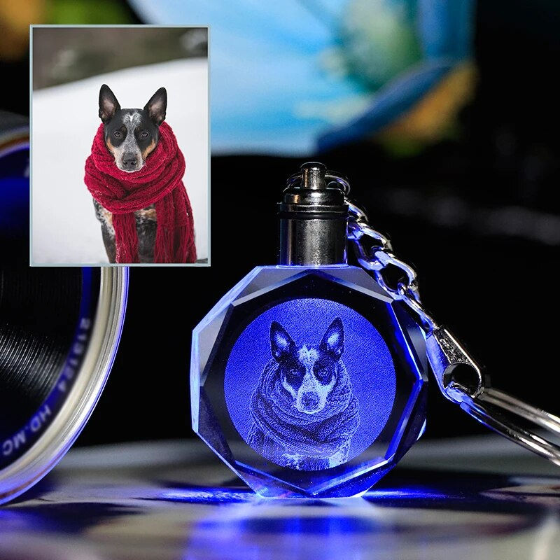 Thumbnail: Fancy Personalized K9 Crystal LED Key Chain Customized Photo for Pets 