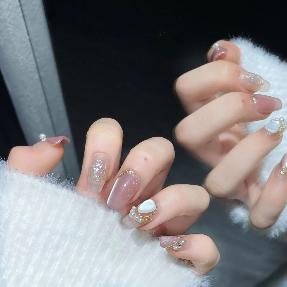Thumbnail: 10Pcs Glitter Blush Handmade Press On Nails Heart Design Gentle French 