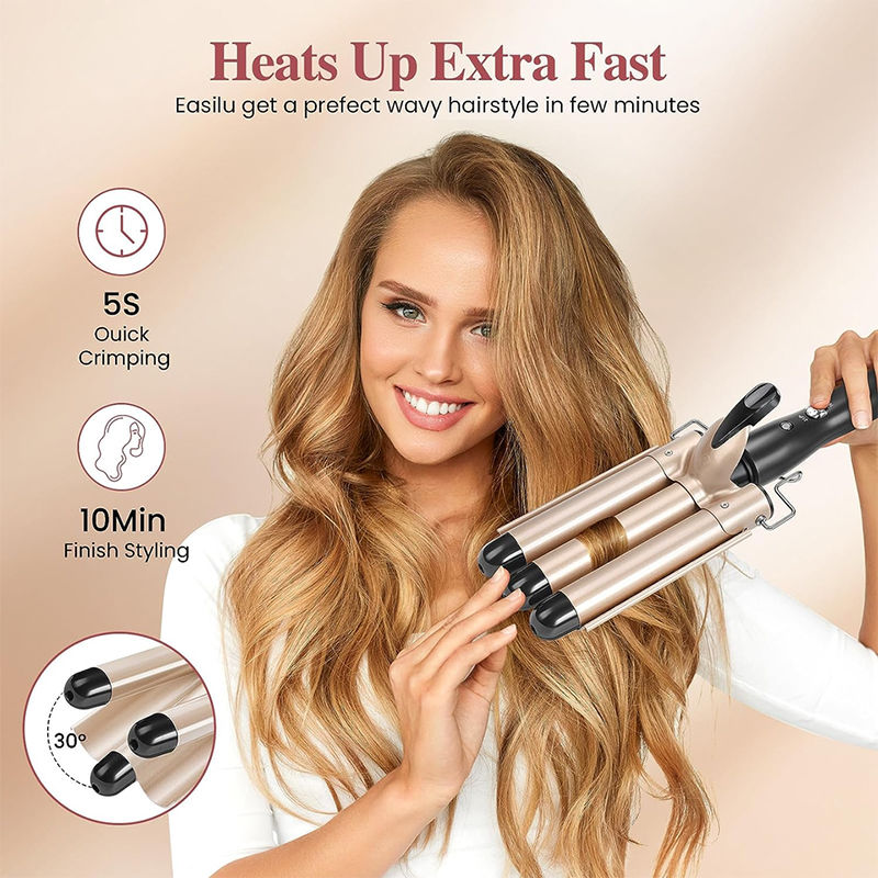 Thumbnail: Hair Curler Tourmaline Ceramic 3 Barrel Hair Curling Iron Electric Curl Hair Mac