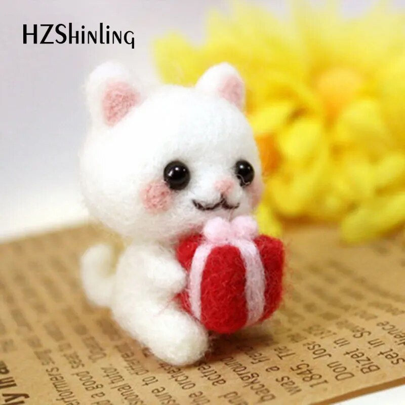 Thumbnail: Non Finished Felt Kit Lovely Kitty Cat Rabbit Pets Handmade Toy Doll Wool 