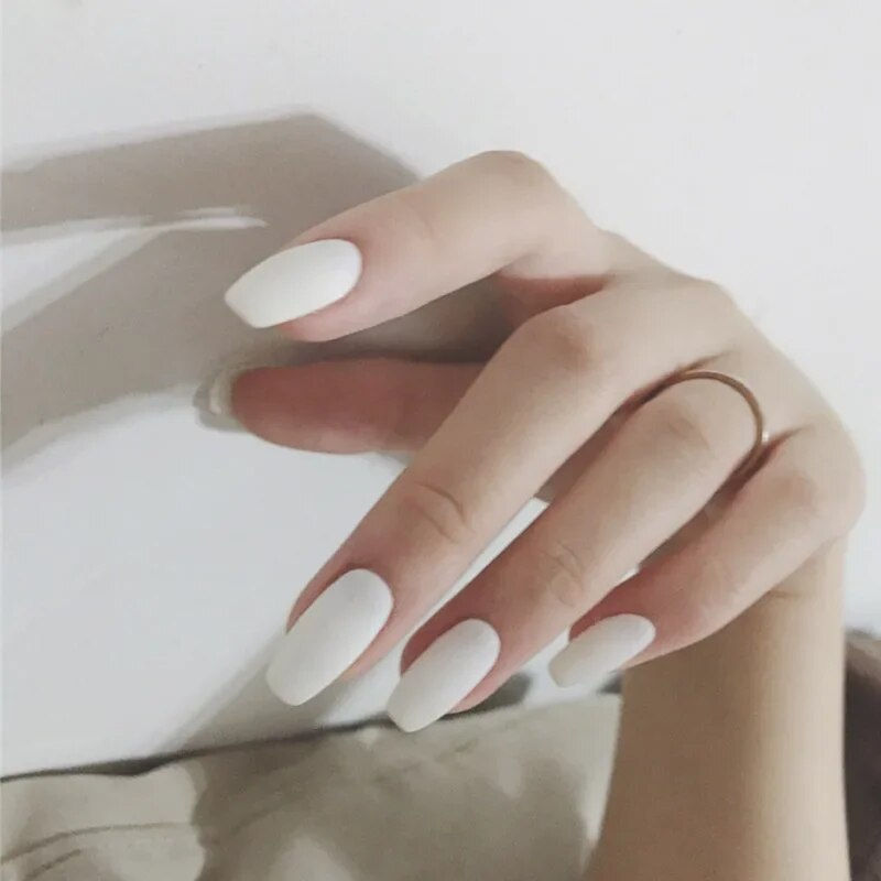 Thumbnail: 24Pcs Full Cover Transparent White French Press On Nails with Glue Sticker 