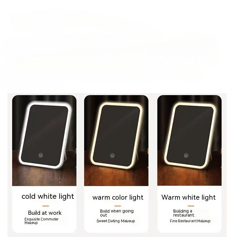 Thumbnail: Portable Makeup Mirror With Led Light Touch Screen 3color Light Vanity Light Fol