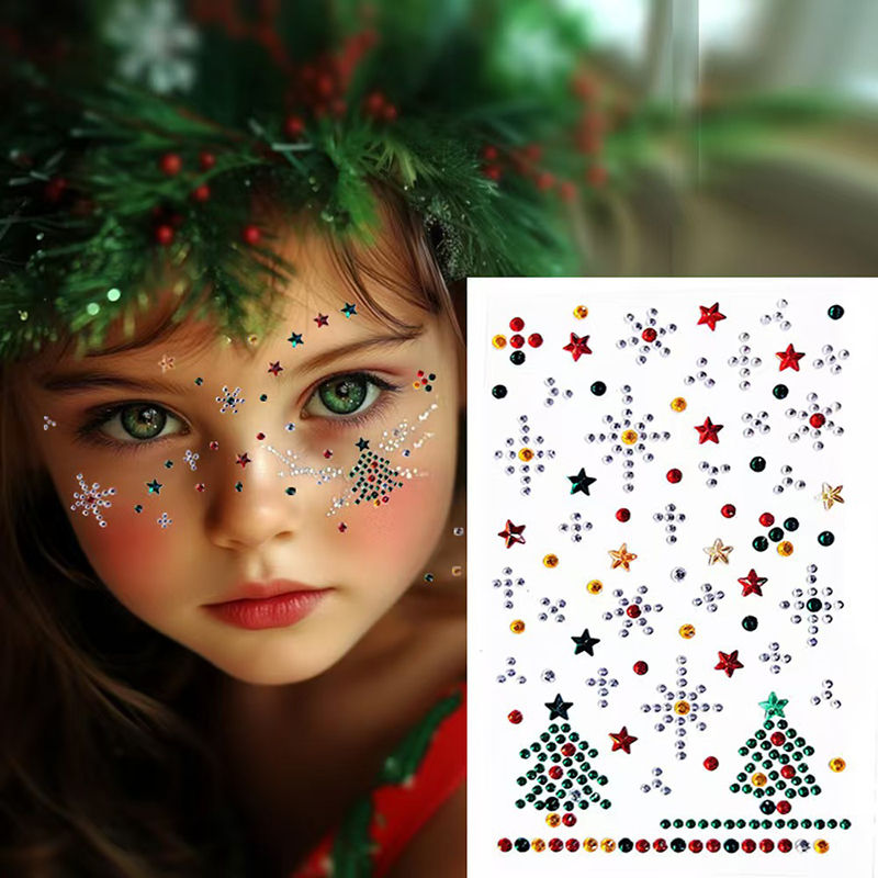 Thumbnail: Christmas Makeup White Snowflake Christmas Tree Stickers Rhinestone Eyes Face Te