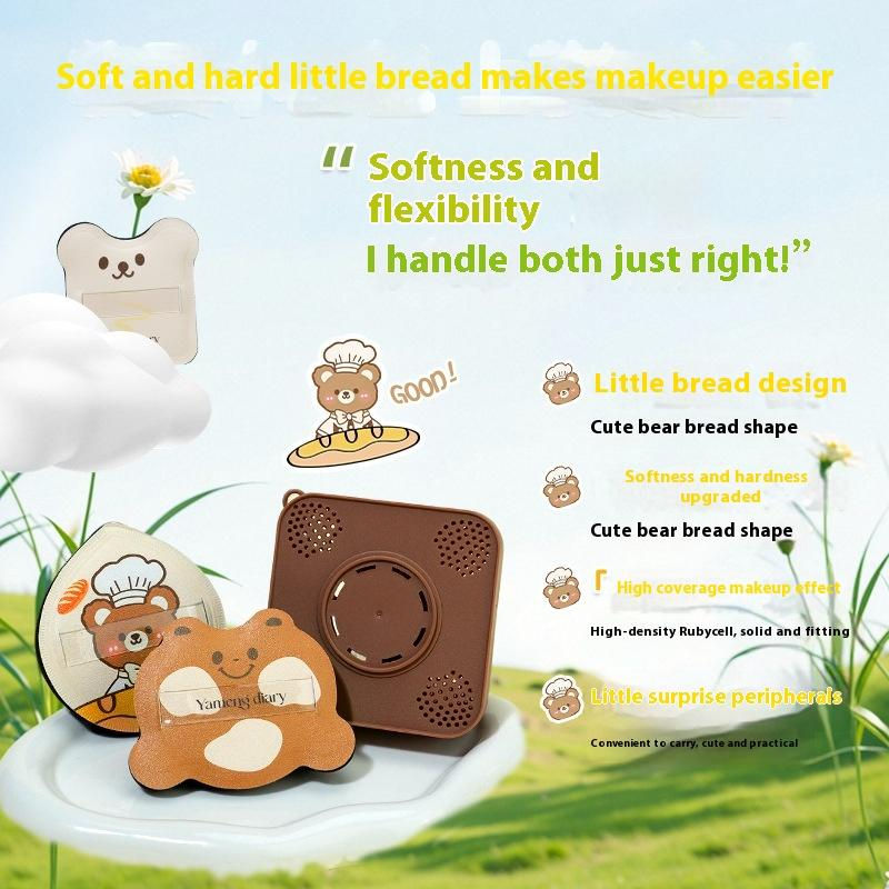Thumbnail: 2 Pcs Ultra Soft Bread Shaped Powder Puff Makeup Applicator Double Sided Wet Dry
