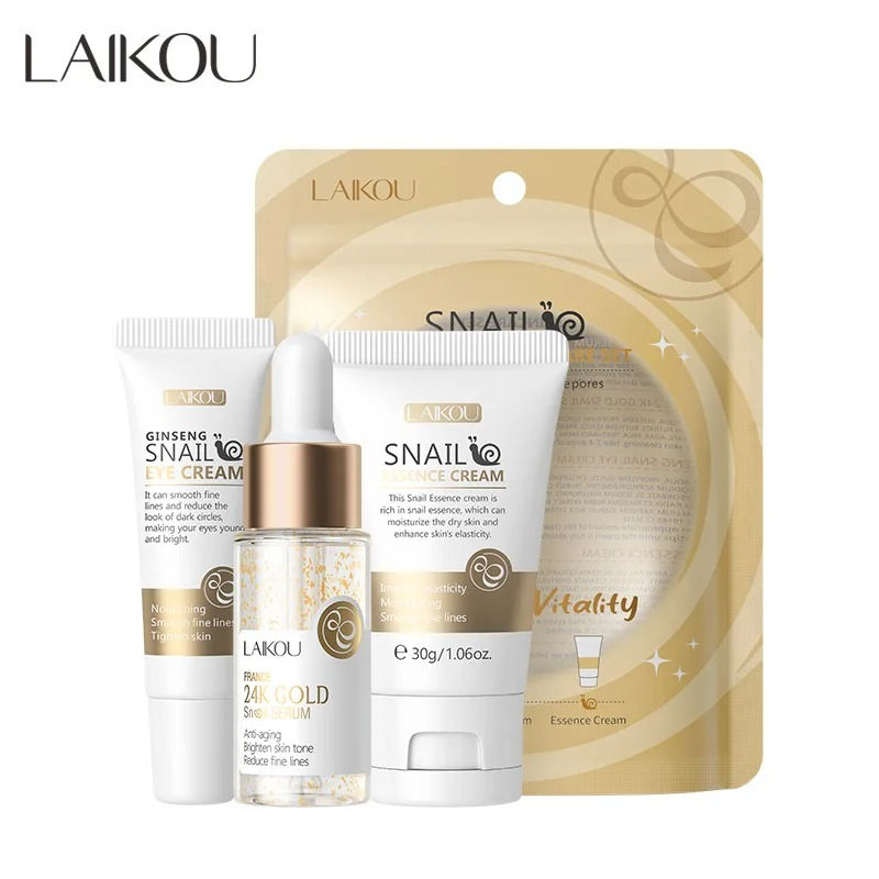 Thumbnail: 3pcs/set LAIKOU Skin Care Set Vitamin C Sakura Snail Essence Serum & Eye Cream &