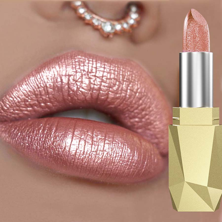 1PC Metallic Lipstick Longlasting Glitter Lip Glaze Waterproof Moisturize Red