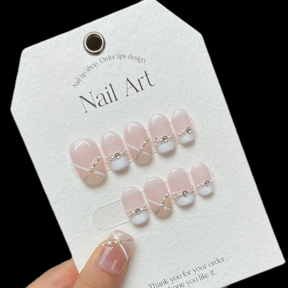Thumbnail: 10Pcs Simple Handmade Press On Nails With Pearls French Ballerina Manicure
