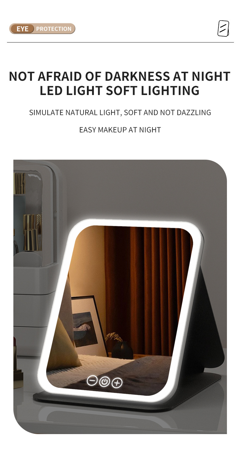 Thumbnail: LED Dimmable Makeup Mirror 3 Colors Light Modes Adjust Brightness USB Charing Fo