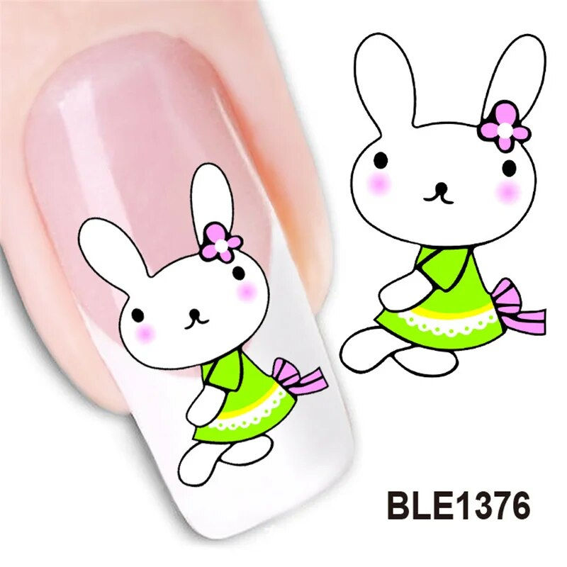 Thumbnail: Waterproof Water Transfer Nails Art Sticker Cute Cartoon Love Bear Design 