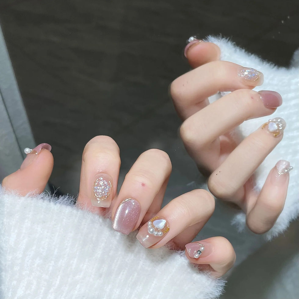Thumbnail: 10Pcs Glitter Blush Handmade Press On Nails Heart Design Gentle French 