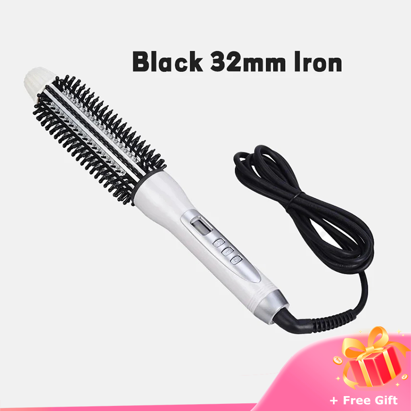 Thumbnail: Hair Curler Hot Brush Hair Straightening Eectric Brush Curling Iron LCD Display 
