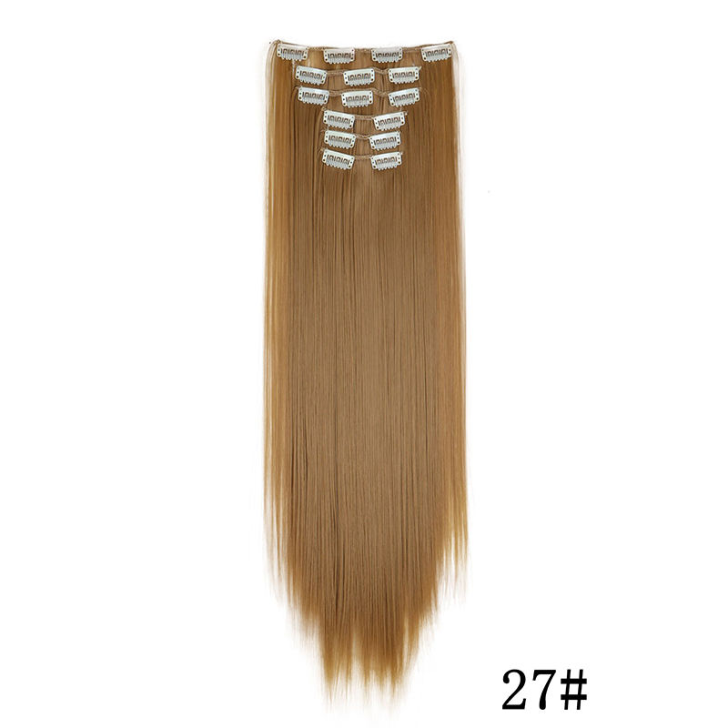 Thumbnail: Synthetic Clips in Hair Extensions Long Straight Hairstyle Blonde Black Hairpiec