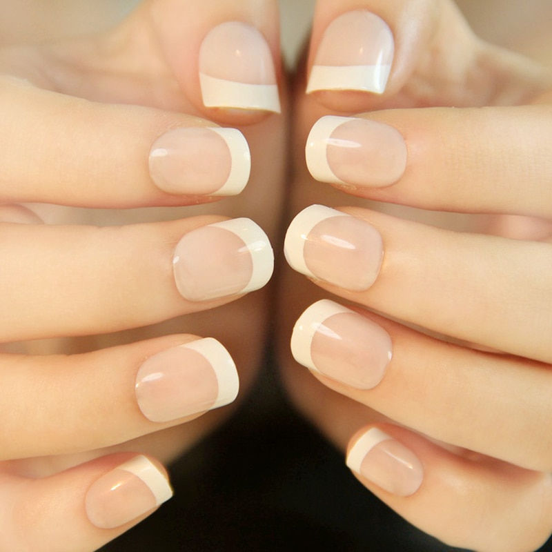 Thumbnail: 24PCS Natural French Short False Nails Long Fake Nails Acrylic Classical Full 