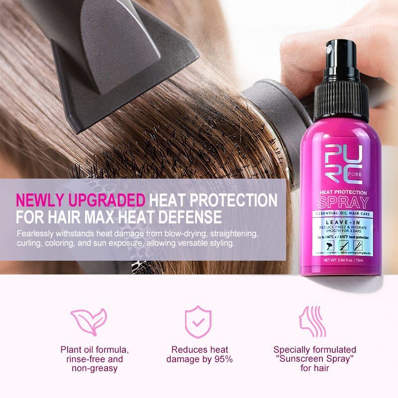 Thumbnail: PURC Heat Protectant Spray Coconut Oil Frizz Control & Shine for All Hair Types 