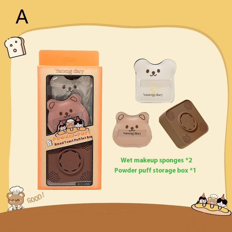 Thumbnail: 2 Pcs Ultra Soft Bread Shaped Powder Puff Makeup Applicator Double Sided Wet Dry