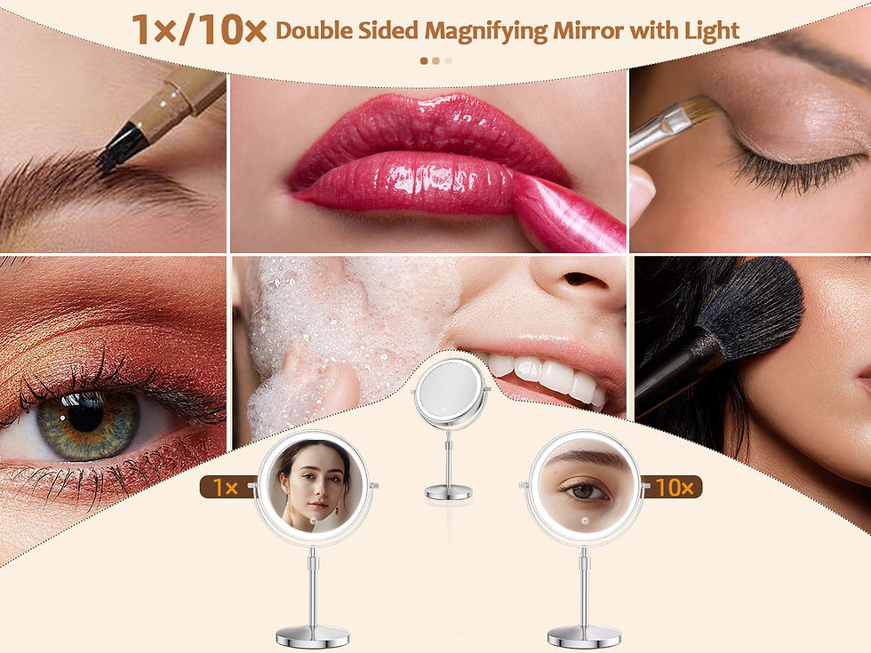 Thumbnail: 8 Inch Makeup Mirror With Light Lamp 10X Magnification 3 Color Lights,Adjustable