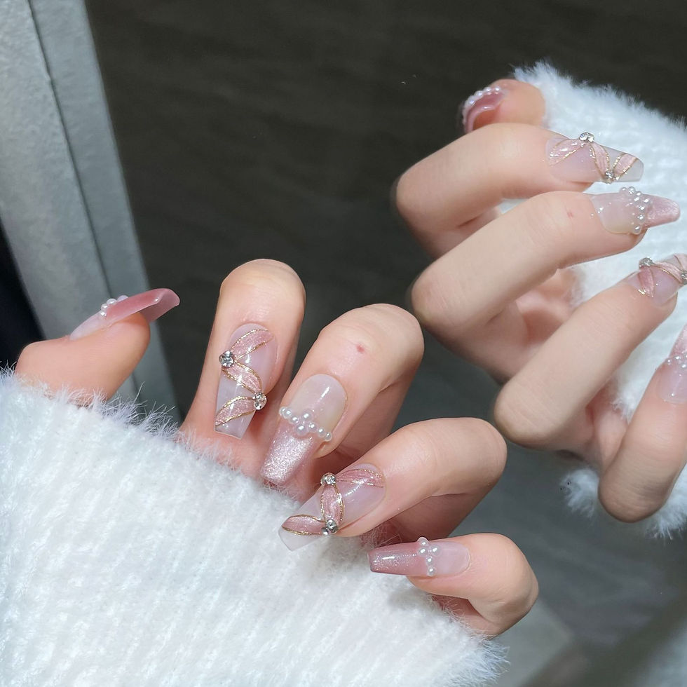 Thumbnail: 10Pcs Glitter Blush Handmade Press On Nails Heart Design Gentle French 
