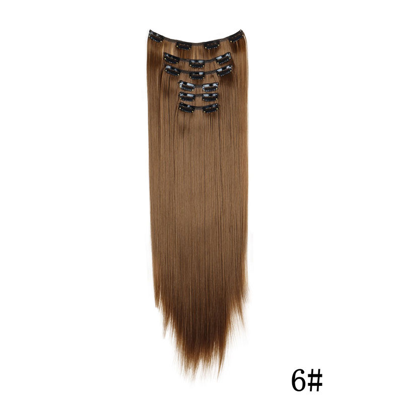 Thumbnail: Synthetic Clips in Hair Extensions Long Straight Hairstyle Blonde Black Hairpiec