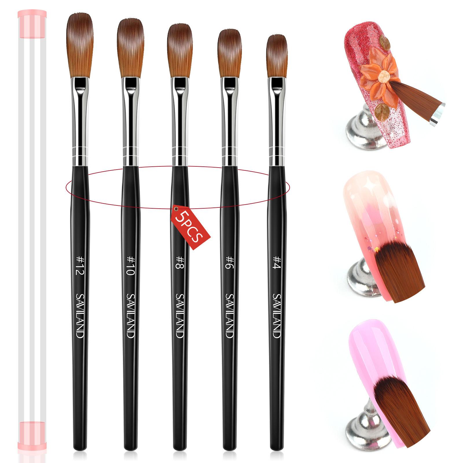 Saviland 5pcs Acrylic Nail Brush Set Acrylic Nail Brushes for Acrylic Applicatio