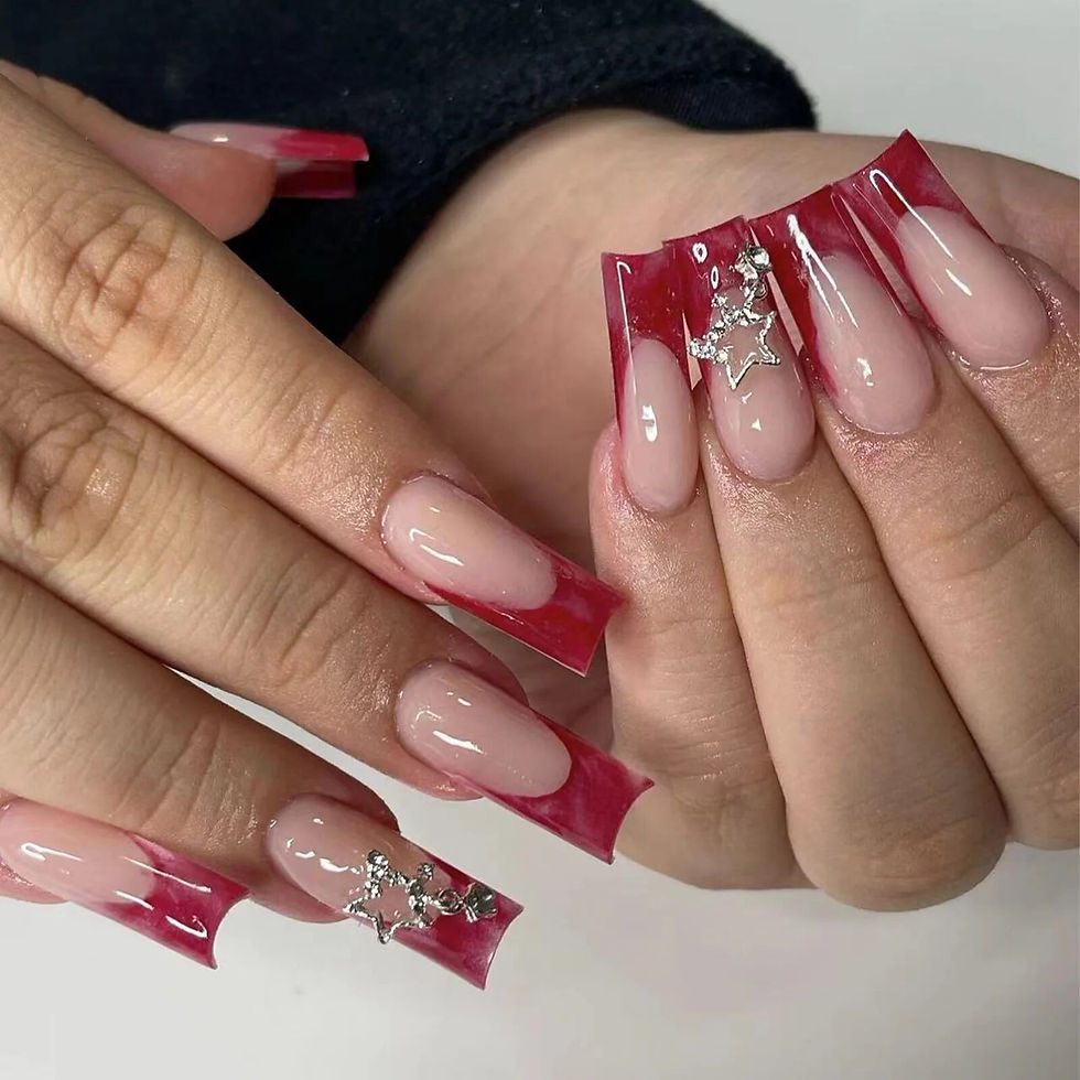 Thumbnail: 24PCS Pink Star Rose Pink y2k Coffin Ballet Fake Nail Long French Acrylic Nails