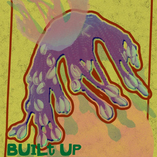 Early Afro ABCs card for the letter B, titled “Built Up Braided Bundles,” showing layered braided hair imagery, cowrie shells, product notes, and graphic arrows explaining how Afro hair responds to built-up layers.
