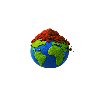 claymation earth globe with a mound of soil and dirt textures on top