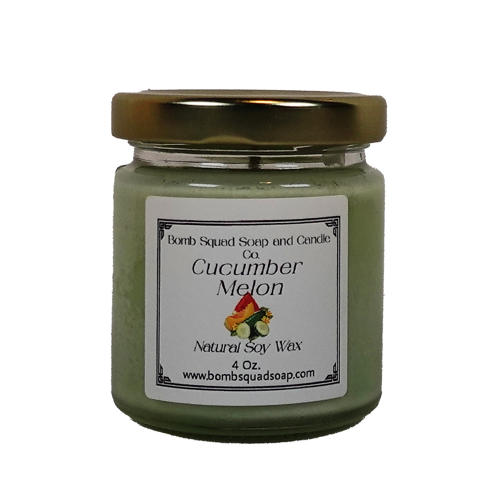 Thumbnail: 4 oz. cucumber melon soy candle from Bomb squad soap with lid
